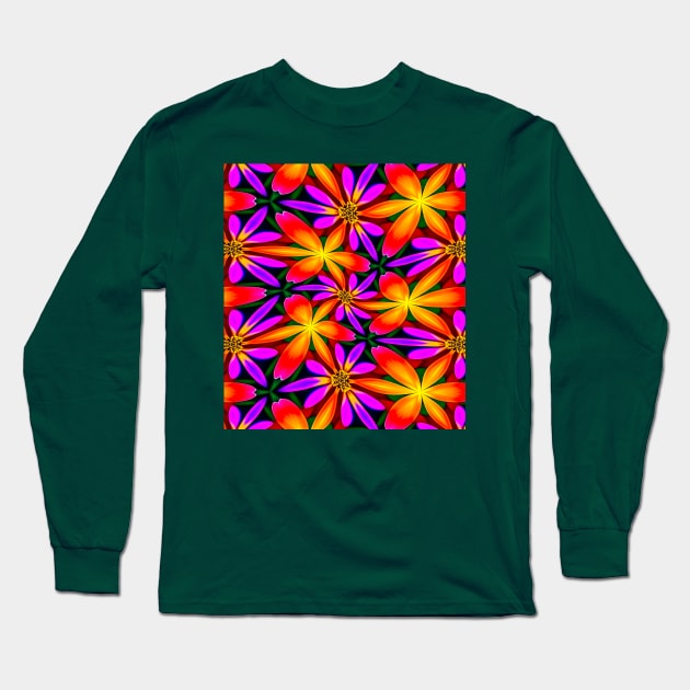 Bright Orange Flower Pattern Long Sleeve T-Shirt by PatternFlower